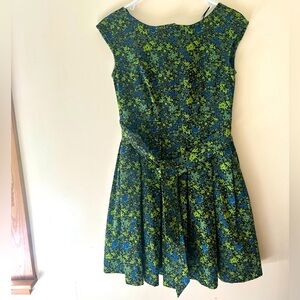Héroïnes Pleated Blue and Green Floral Dress